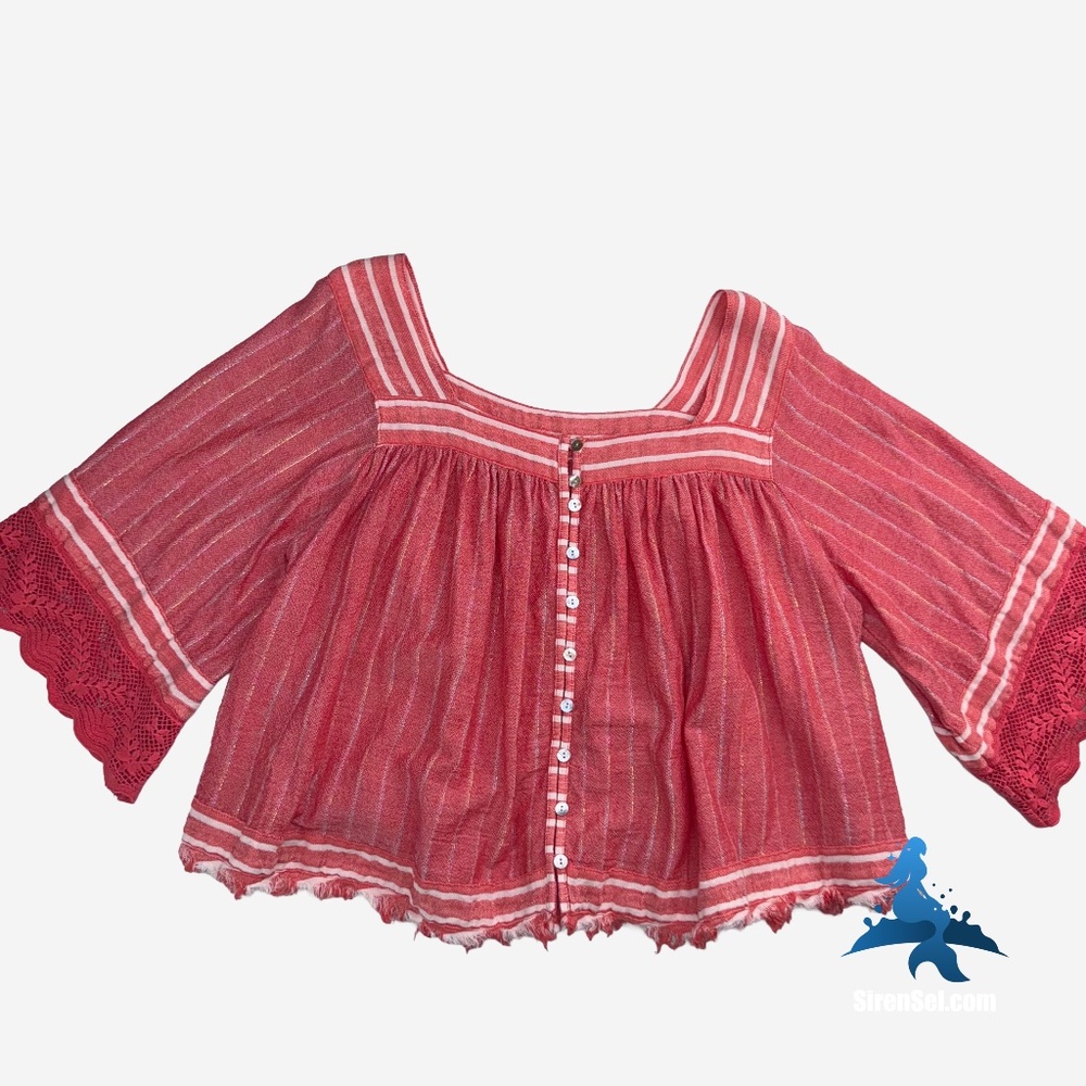 1134 Free People See Saw Top Cropped Blouse - XS - Red